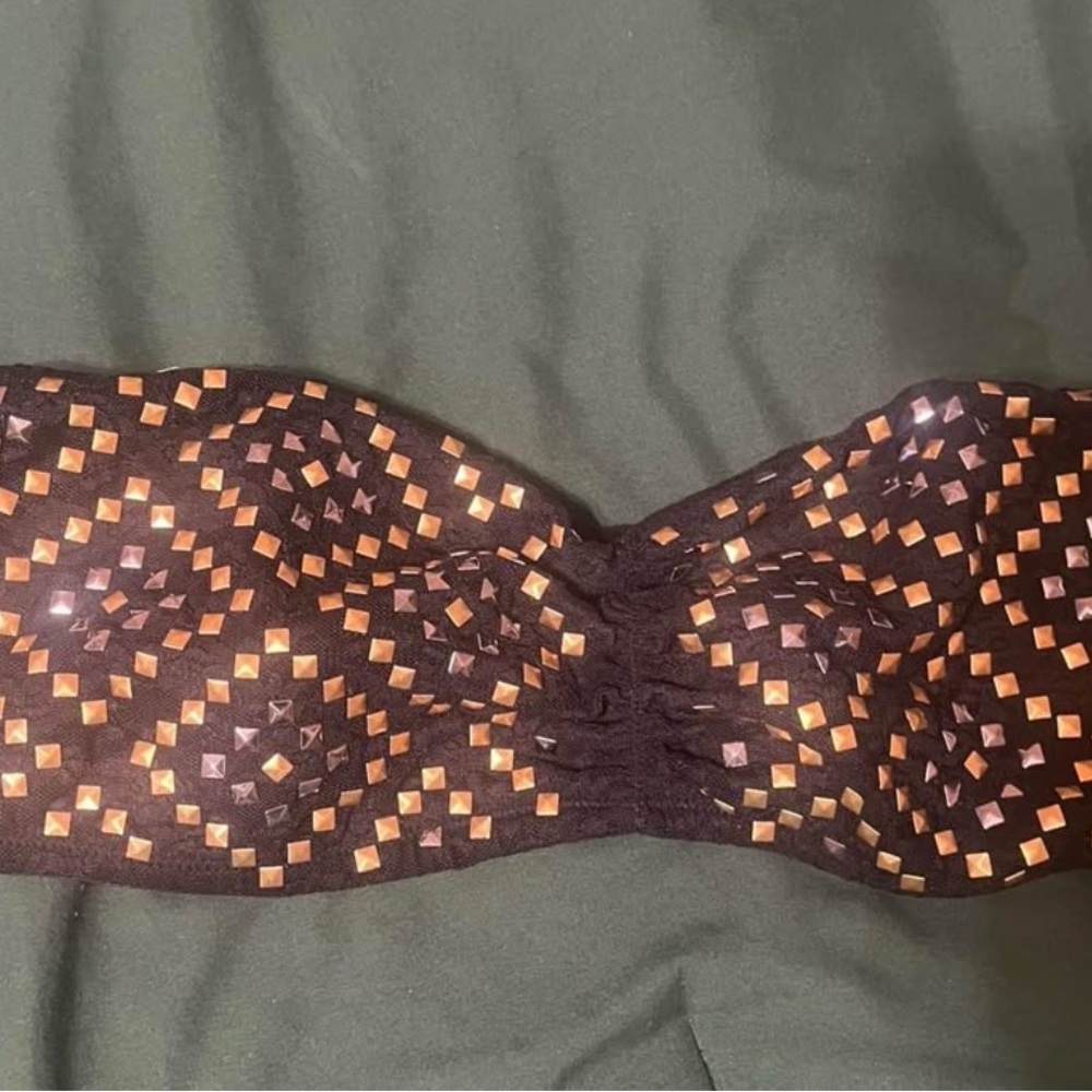 Victoria's Secret Black Strapless Bandeau with Gold Stud Accents